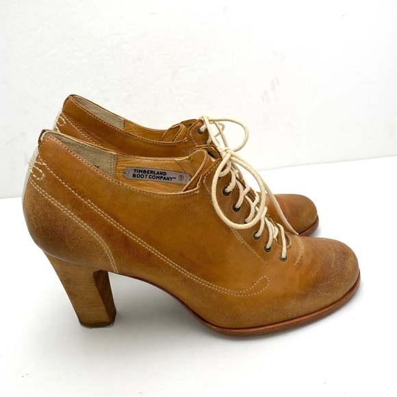 TIMBERLAND Boot Company Marge Leather Lace Up Heeled Oxford Bootie National tan - Picture 7 of 13
